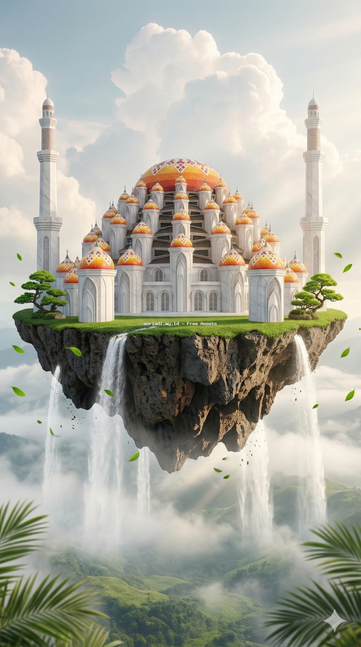 Ilustrasi Surealis Masjid 99 Kubah Makassar Melayang