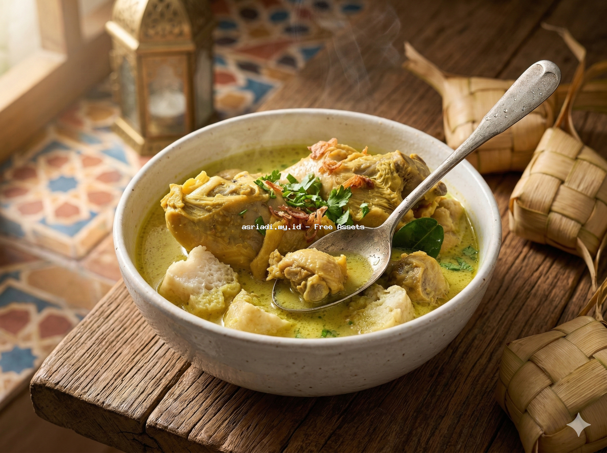 Sajian Opor Ayam Kuning Tradisional Lebaran dengan Ketupat